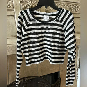 Black and White Striped Lightweight Cropped Sweater Size XS